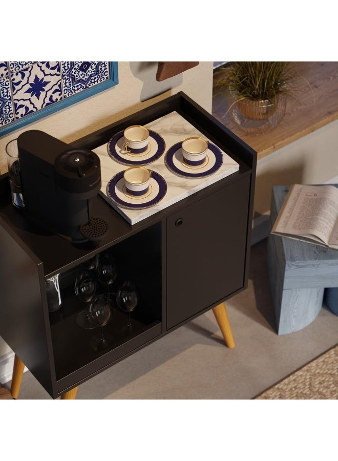 دولاب جانبي بتصميم ريترو لركن القهوة بباب واحد من لينوس، لون أسود - Image 4